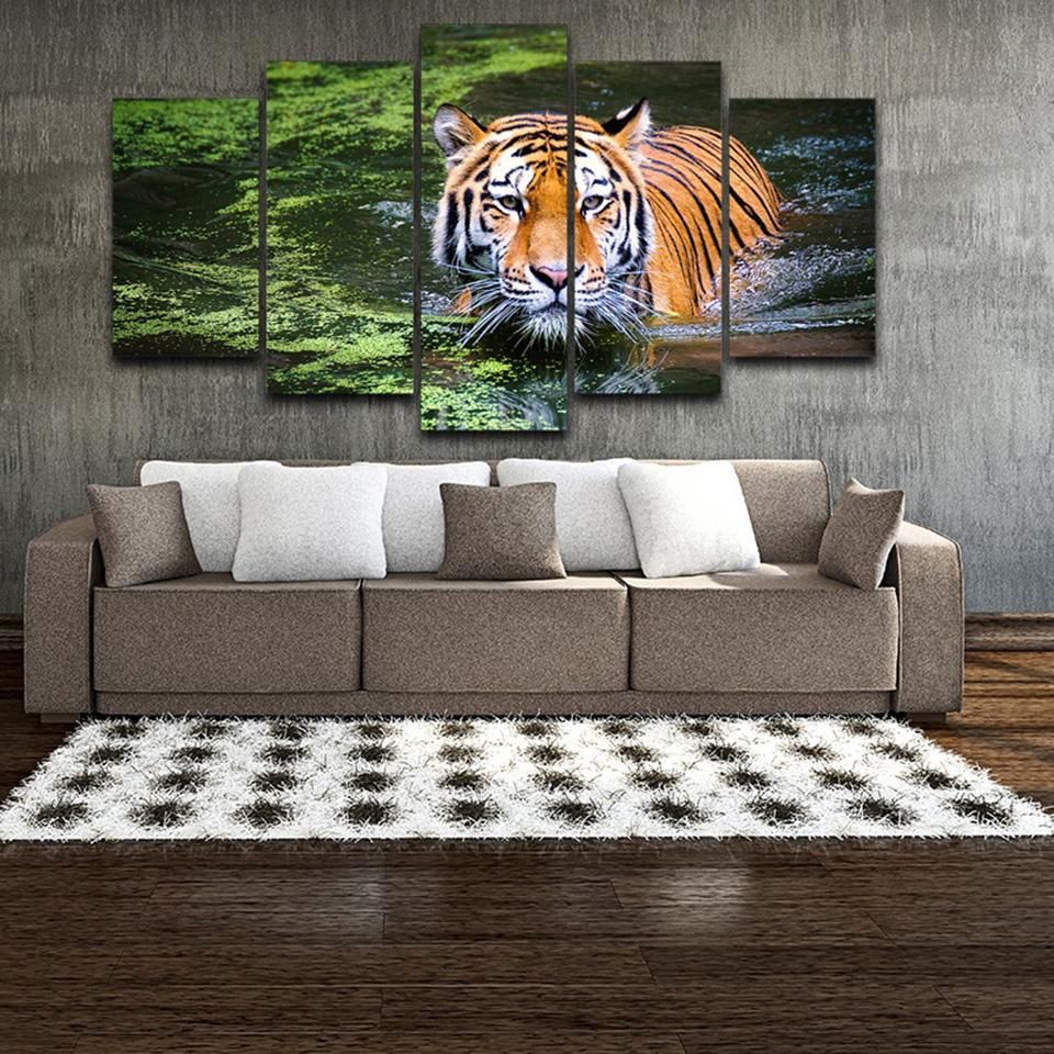 Animal Tiger Animal 5 Panel Canvas Art Wall Decor