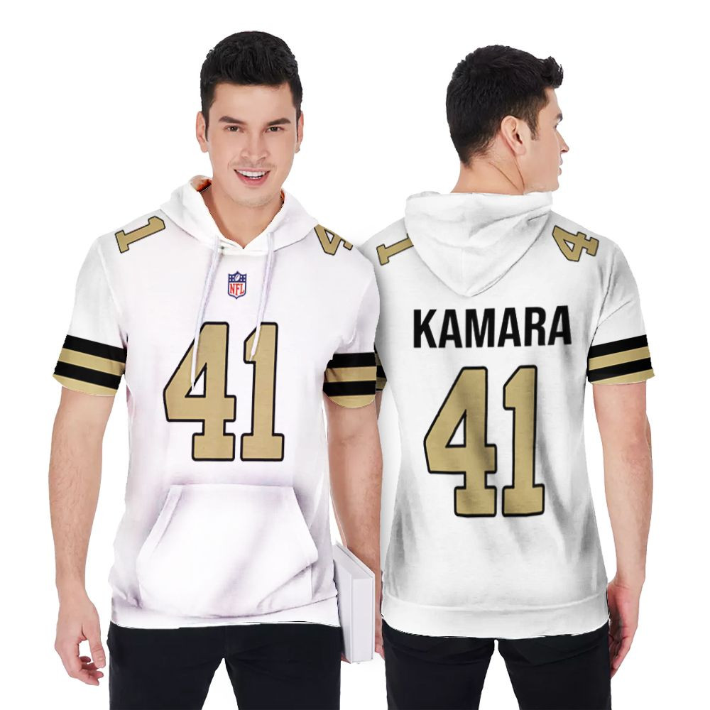 New Orleans Saints Alvin Kamara 41 White Alternate Game Jersey Style Gift For Saints Fans Short Sleeve Hoodie