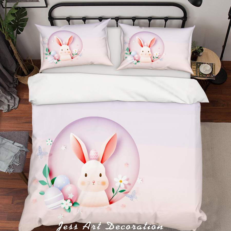 3D Floral Eggs Rabbit Quilt Cover Set Bedding Set Duvet Cover Pillowcases SF64