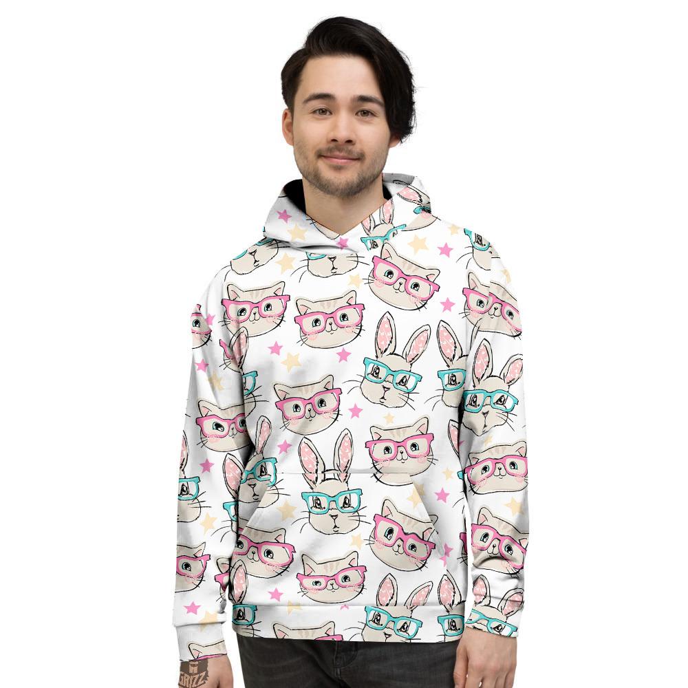 Cat And Rabbit Print Pattern Men’S Hoodie