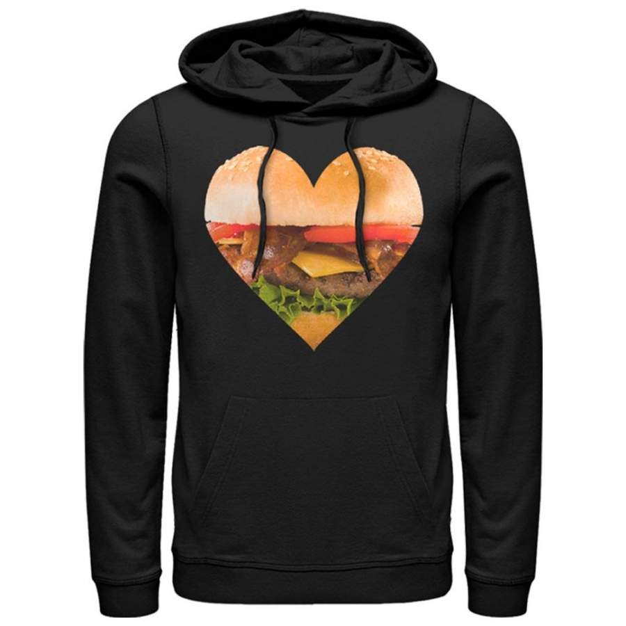 Lost Gods Men’s Bacon Cheeseburger Heart  Lightweight Hoodie Black