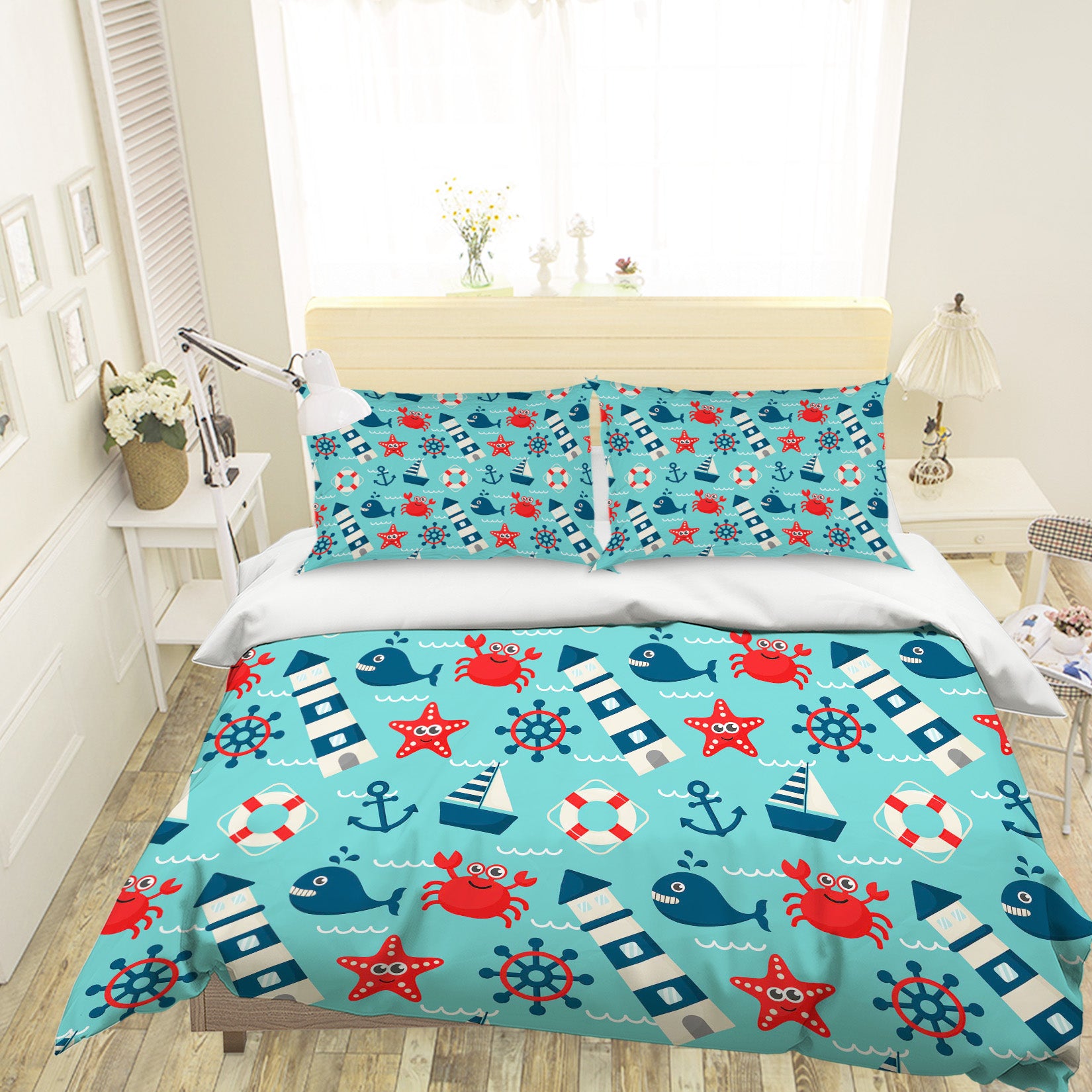 3D Cartoon Dolphin Starfish Quilt Cover Set Bedding Set Pillowcases 89