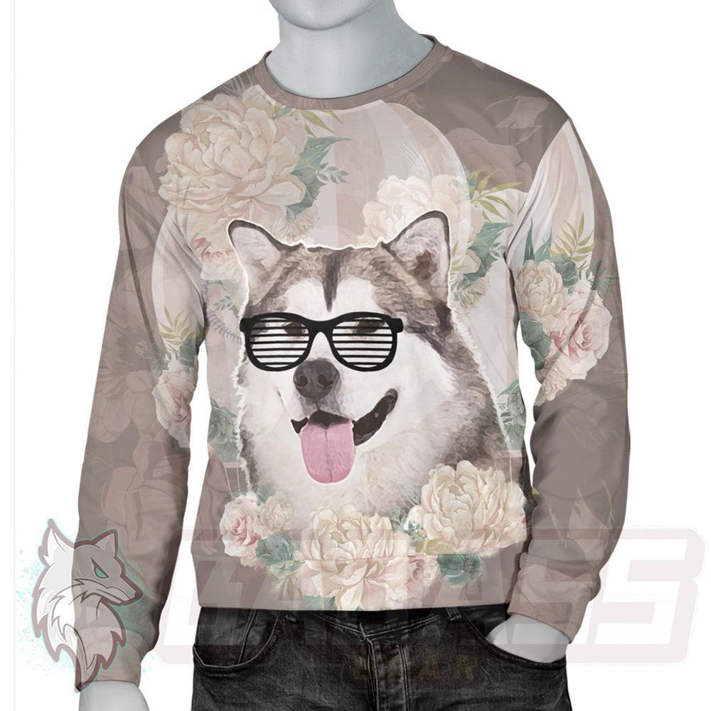 Glasses Husky Flowers HUK-0006 Unisex Sweatshirt