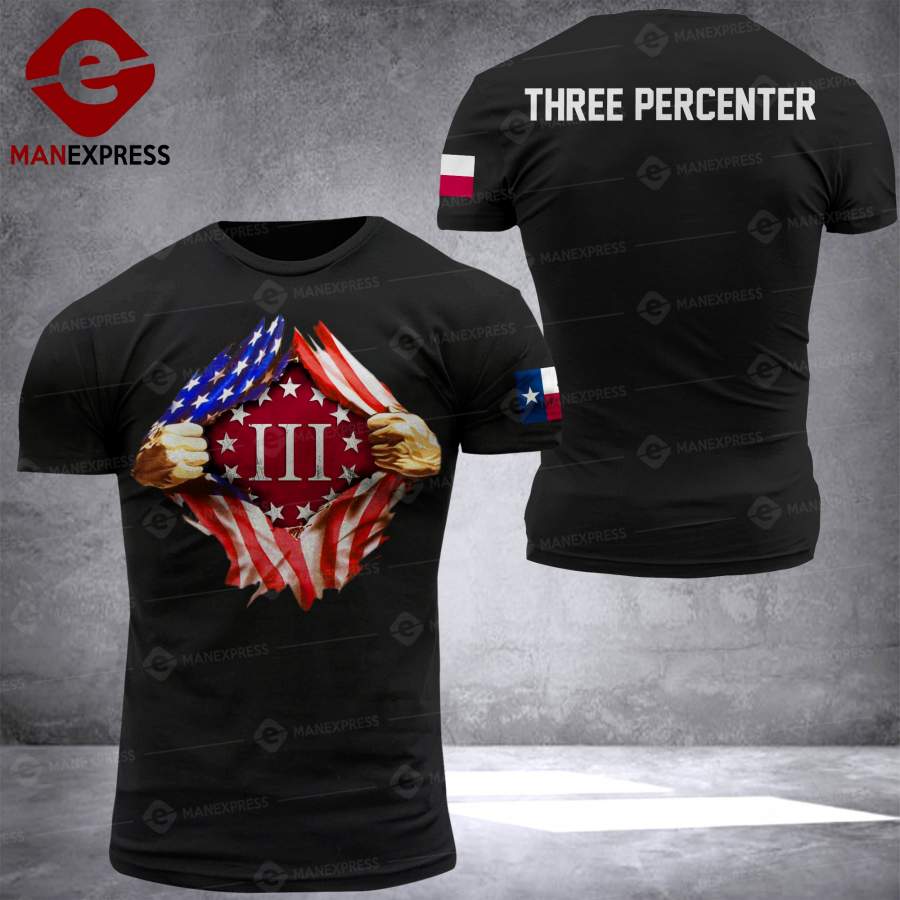 MH AMERICA FLAG – TEXAS THREE PERCENTER T-SHIRT PRINTED – Liimon Store