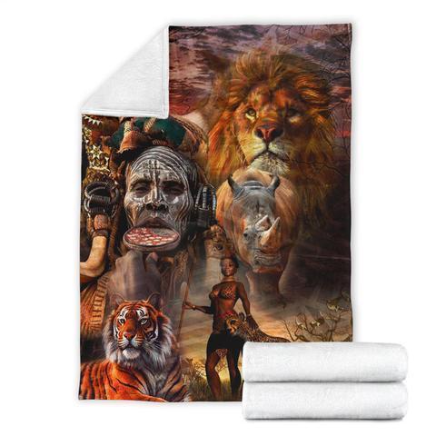 African Culture Tiger Lion Cozy Plush Fleece Blanket