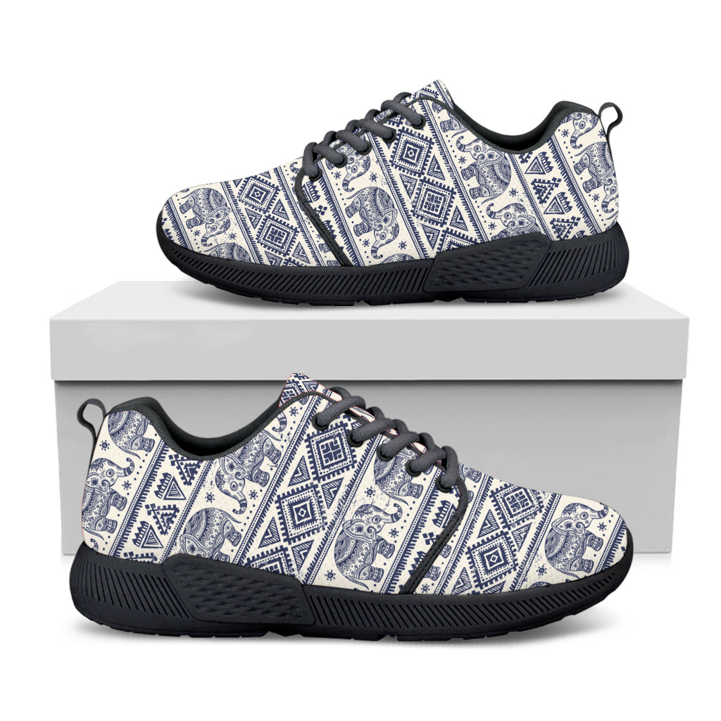 African Tribal Elephant Pattern Print Black Athletic Shoes