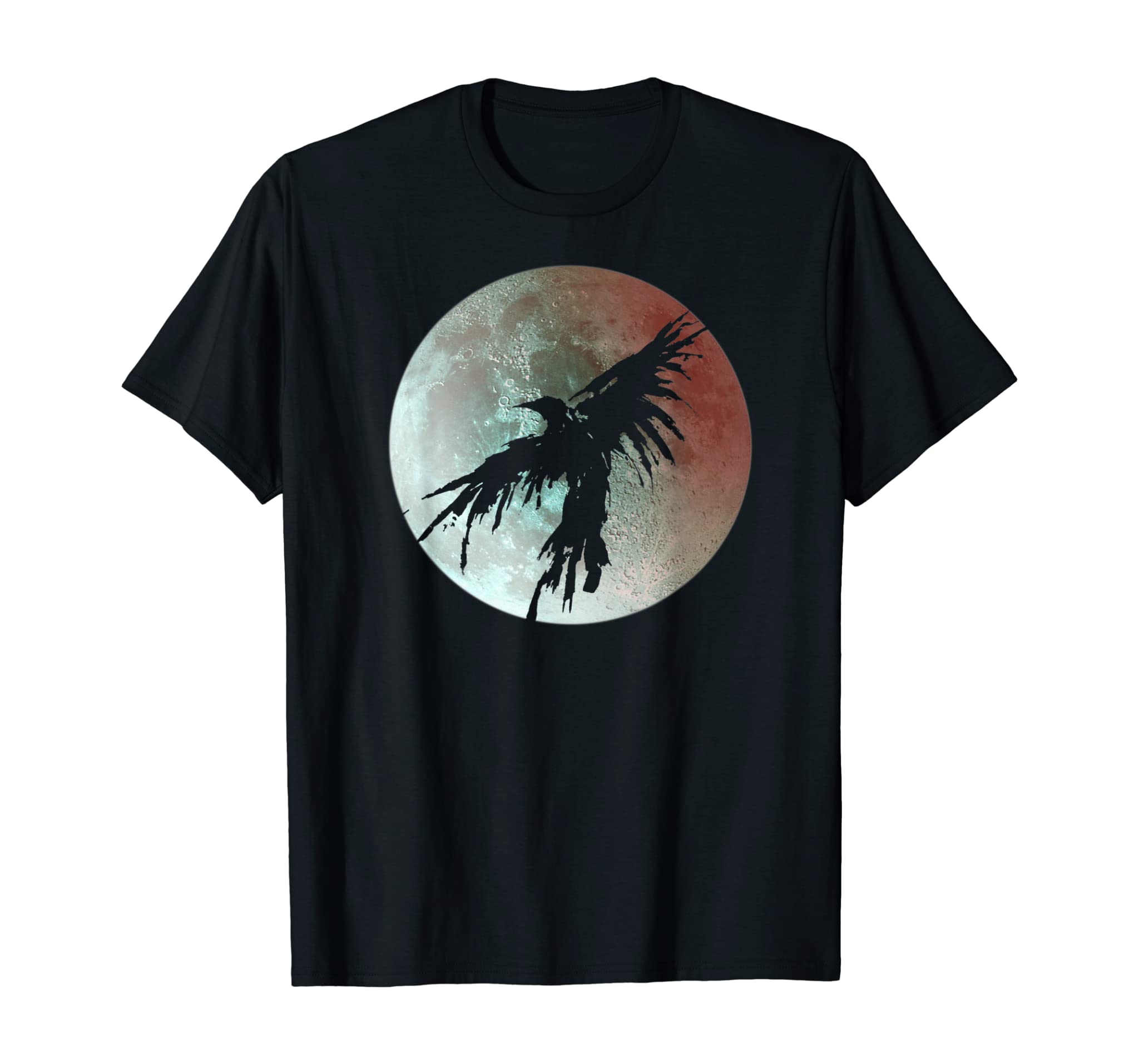 Crow Raven Shirt Distressed Flying Bird Full Moon Tee Shirt