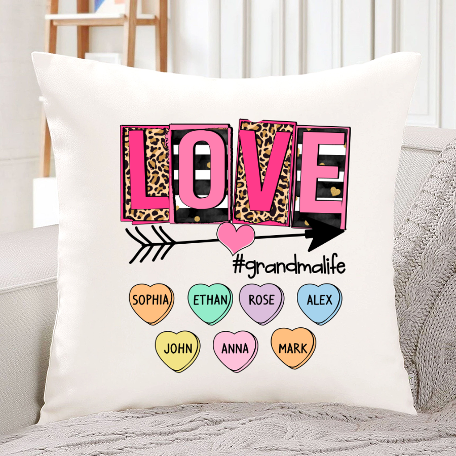 Valentines Love Shirt Personalized Grandma Heart Grandkids Names Indoor Pillow