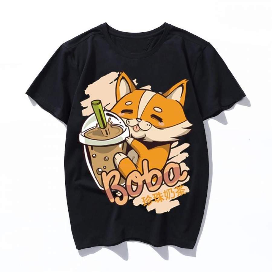bubble tea corgi boba T Shirt Women Plus Size Letter O Neck T Shirts Women’s Print Tee Shirt Tops men Clothes 2019