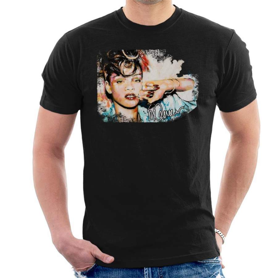 Sidney Maurer Original Portrait Of Rihanna Red Nails Men’s T-Shirt