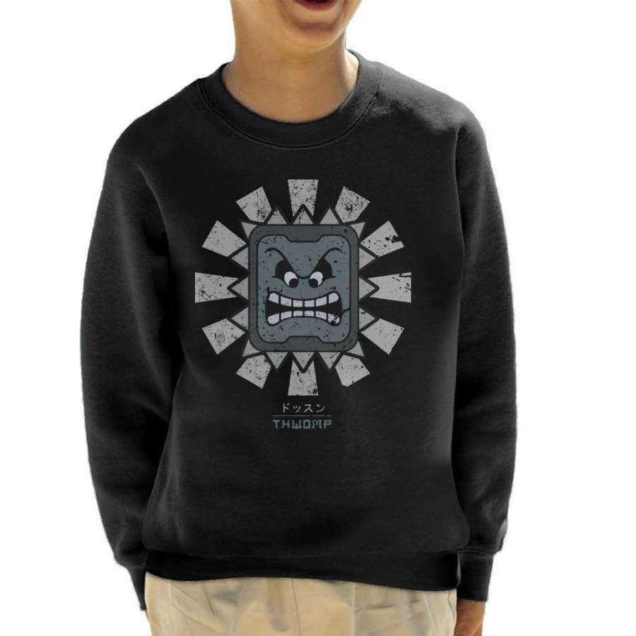 Thwomp Retro Japanese Mario Kid’s Sweatshirt