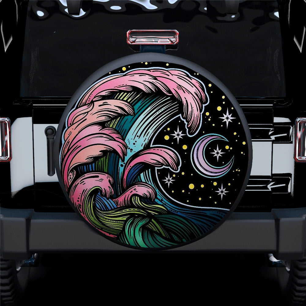 Camping Night Hippie Vintage Art Jeep Car Spare Tire Cover Gift For Campers