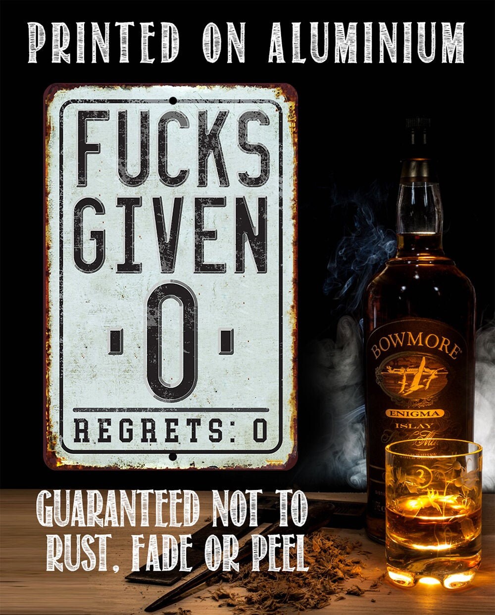 Fucks Given Zero Regrets Zero – 8″ x 12″ or 12″ x 18″ Aluminum Tin Awesome Metal Poster