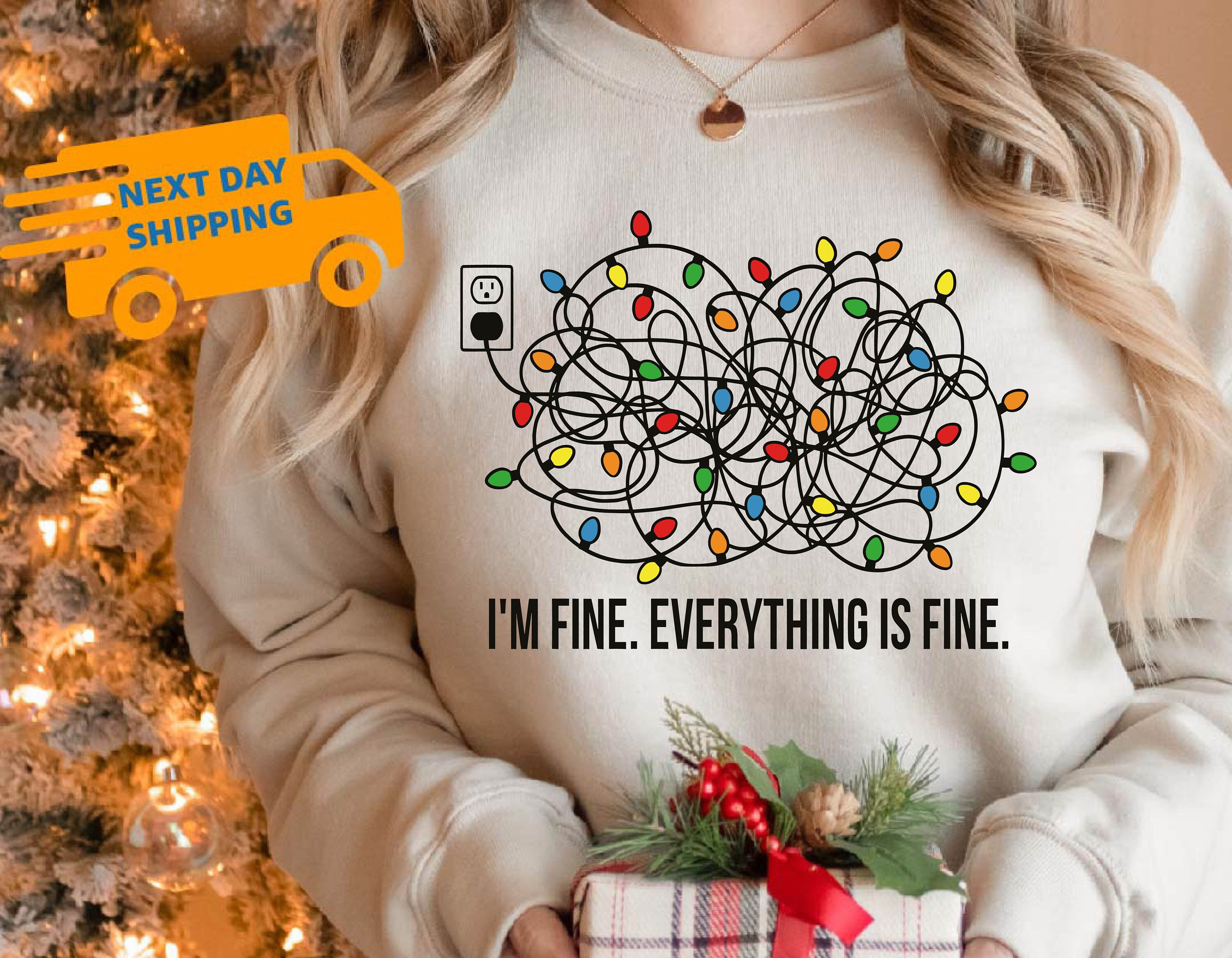 I’m Fine Everything Is Fine Christmas Sweatshirt, Messy Christmas Lights Sweater, Retro Christmas Lights Sweater, Trendy Christmas Sweater