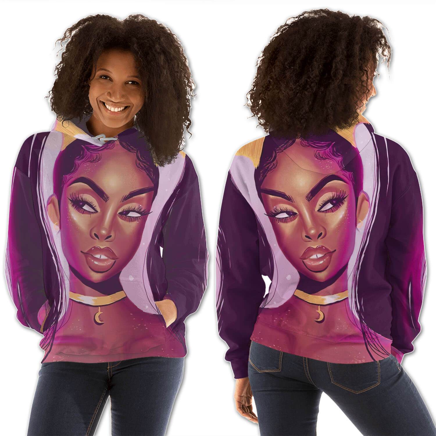 African American Hoodies Beautiful Black American Girl All Over Print Womens Hooded Sweatshirt African Apparel BPS73033