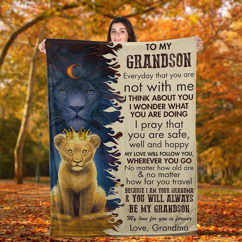 Skitongifts Blanket For Sofa Throws, Bed Throws Blanket – With To My Grandson Everyday That You Are Not With Me I Think About You Lion-Tt1801