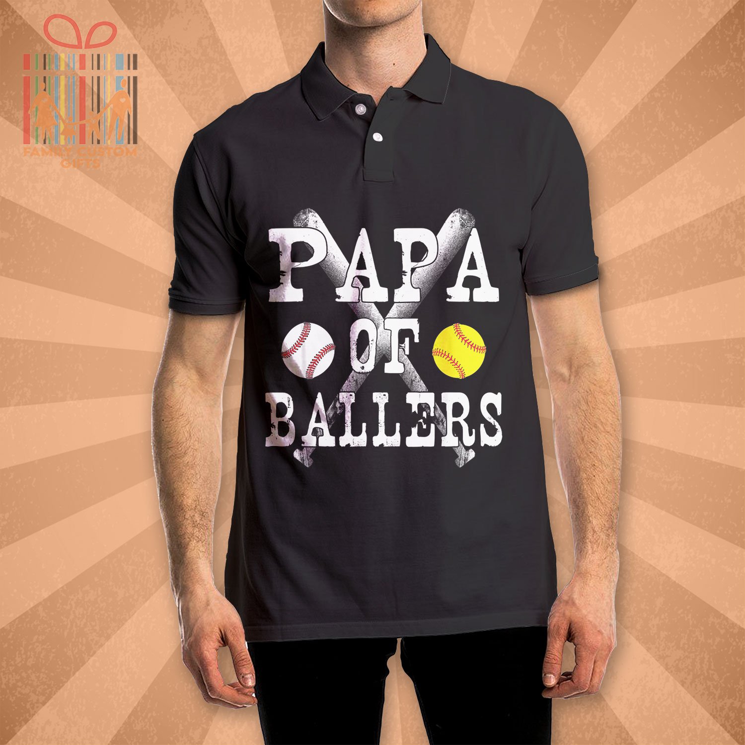 Vintage Papa of Ballers Polo Shirts for Men Funny Baseball Softball – Gift for Dad