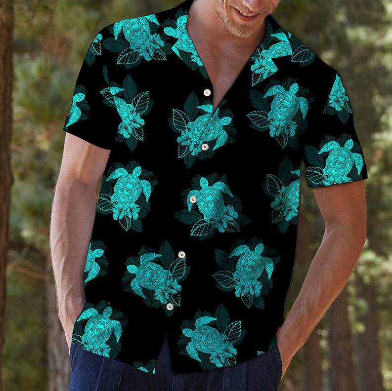 Turtle Blue Pattern Button Shirt, Sea Turtle Button Shirt, Turtle Hawaiian Shirt, Tropical Turtle Hawaiian Shirt, Ocean Summer Shirt