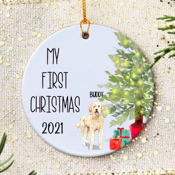 Personalized Golden Doodle Puppy’S First Christmas Ornament, Golden Doodle Ornament