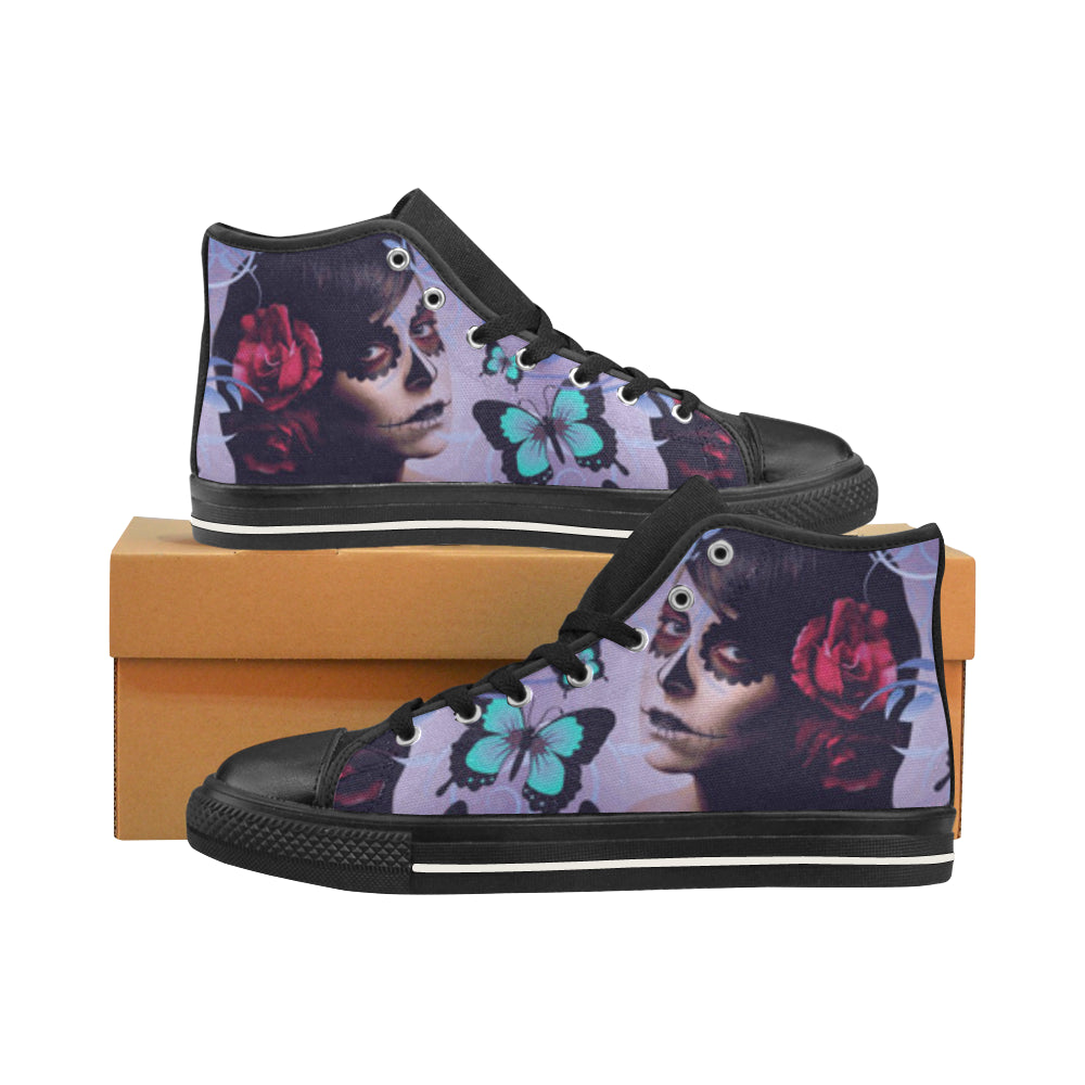 Sugar Skull Candy Black Men’s Classic High Top Canvas Shoes /Large Size