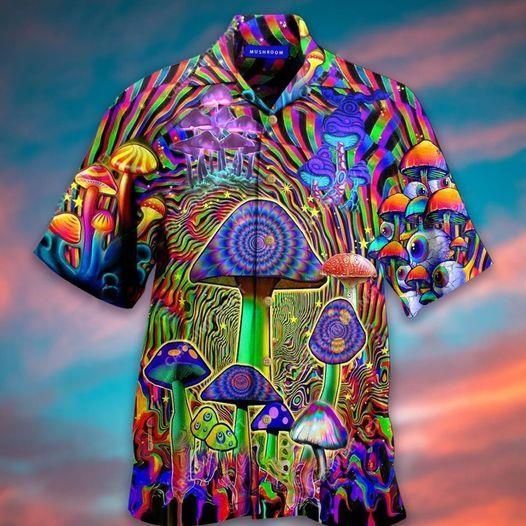 Shop Colorful Hippie Mushroom Hawaii Aloha Shirts Ha39642