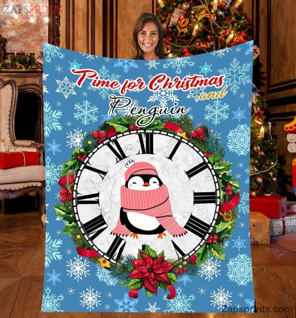 Time For Christmas And Penguin Fleece Blanket