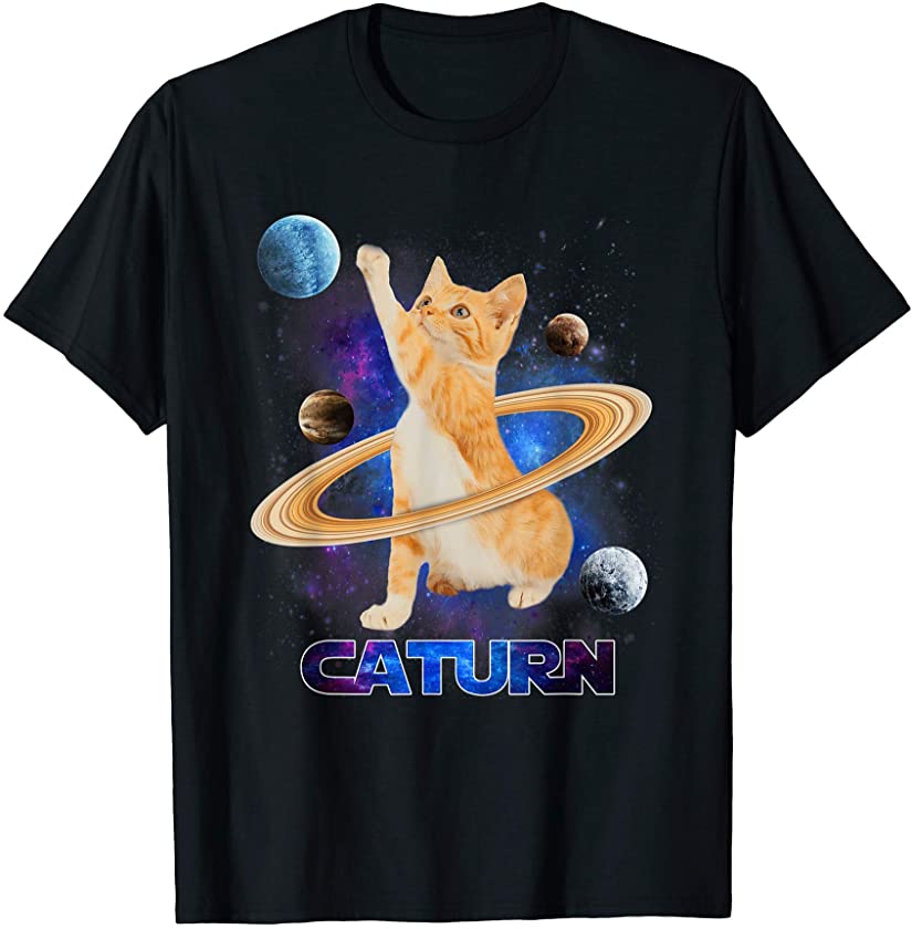 Cat In Space Caturn Saturn Galaxy Funny Kitten Cat Lover T-Shirt