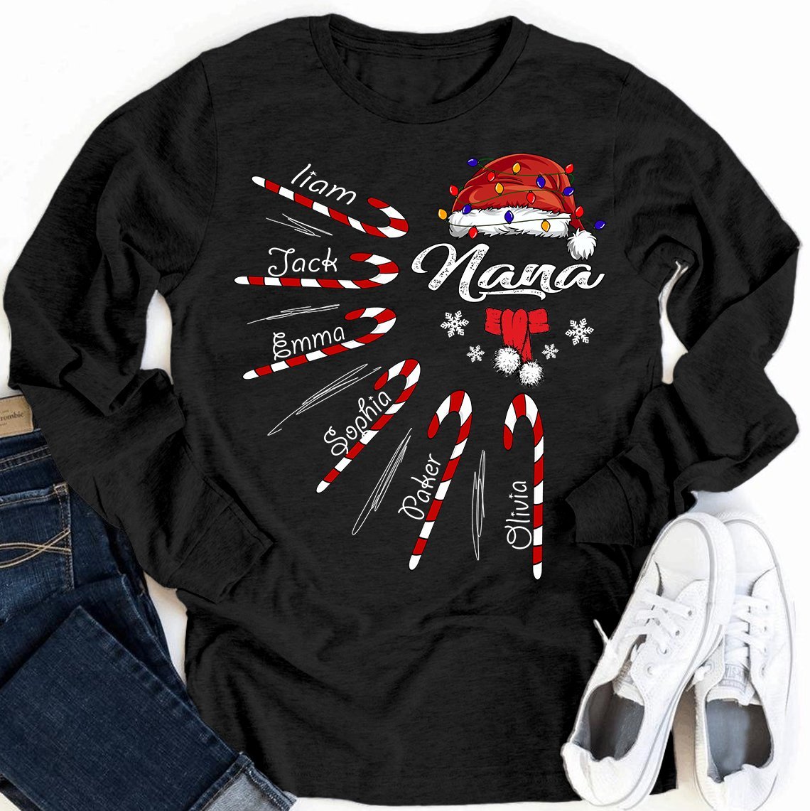 Personalized Long Sleeve Nana – Candy Christmas Gift Unisex T-shirt Hoodie Plus Size S-5xl