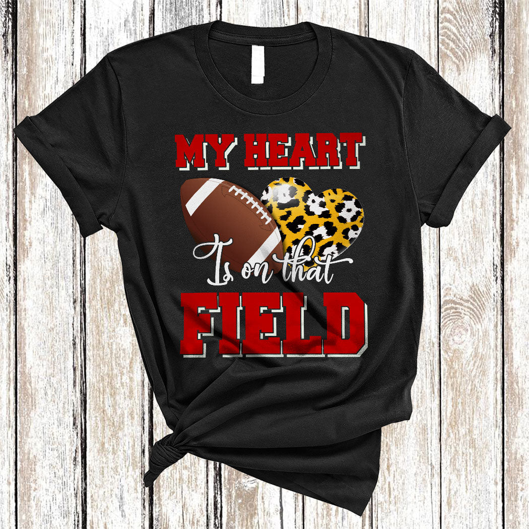 My Heart Is On That Field Cool Bleached Football Sport Football Player Heart Leopard Lover Gifts T-Shirt