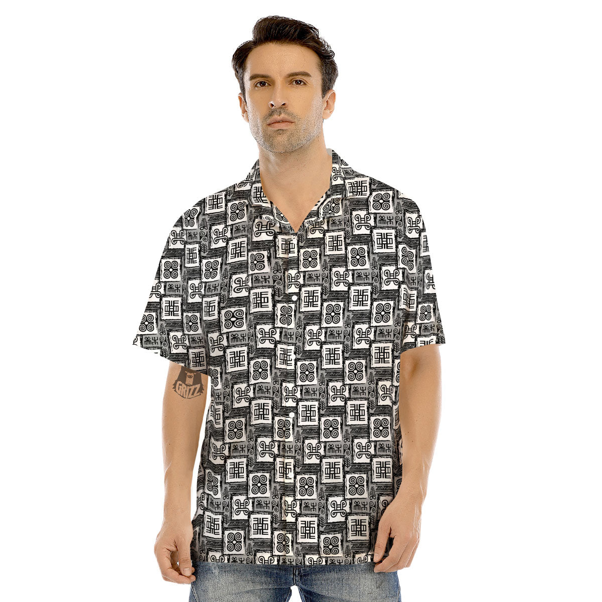 Adinkra Symbols Grey African Print Men’S Hawaiian Shirt