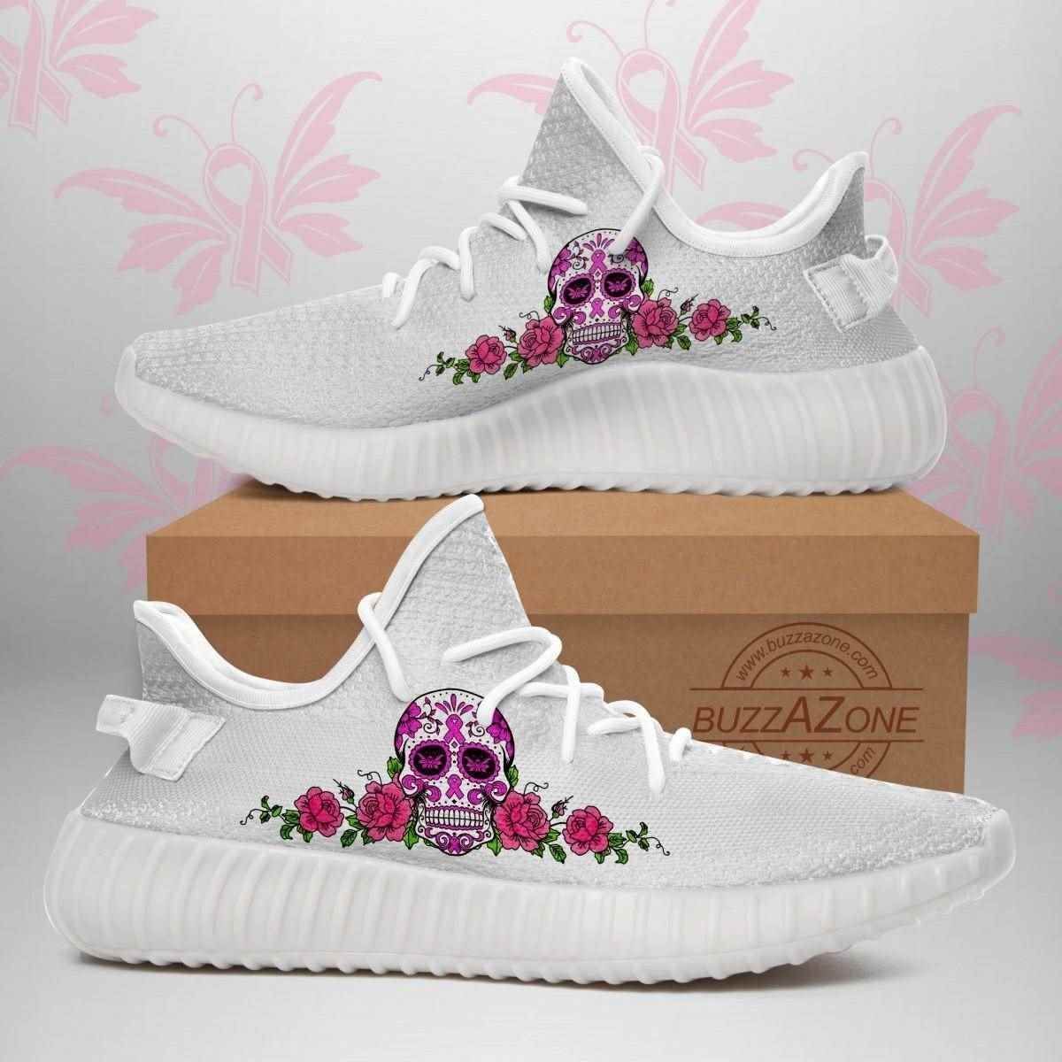 Breast Cancer Skull Flowers Yeezy Boost Shoes Sport Sneakers