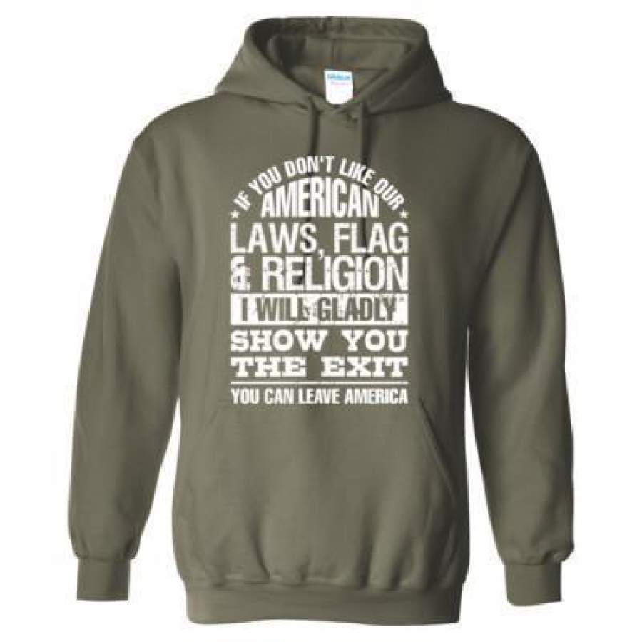 AGR American Laws Flag Religion I Will Gladly Show You The Exit – Heavy Blend™ Hooded Sweatshirt