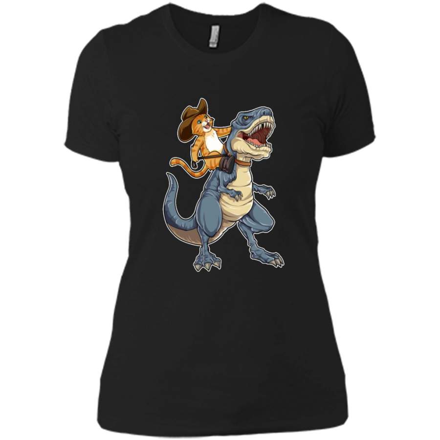 Cat Cowboy Riding T-rex Dinosaur, Funny Purrassic Kitty Kitten Dino Gifts – District Made Ladies Shirt