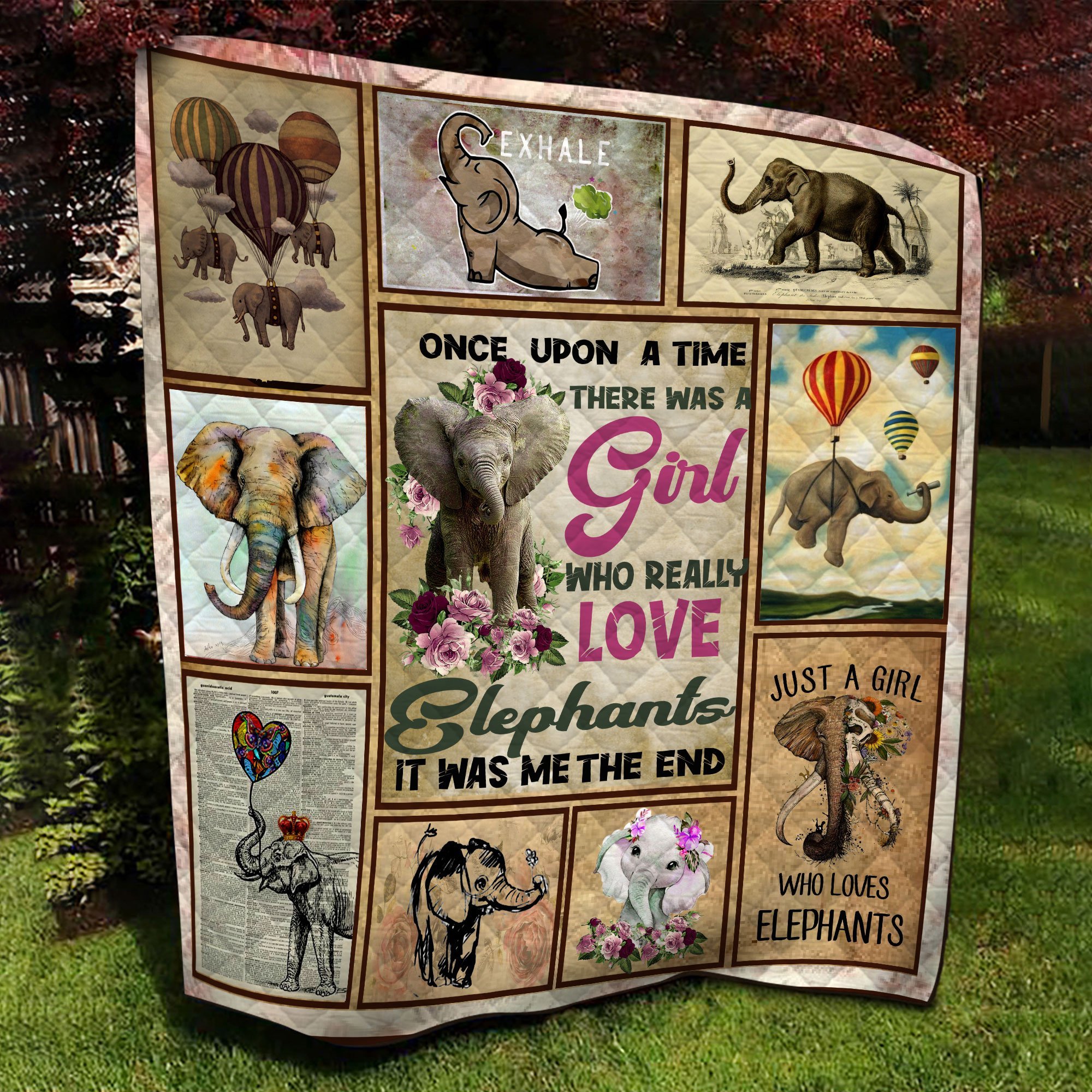 Red Rose Girl Who Really Loves Elephants Quilt