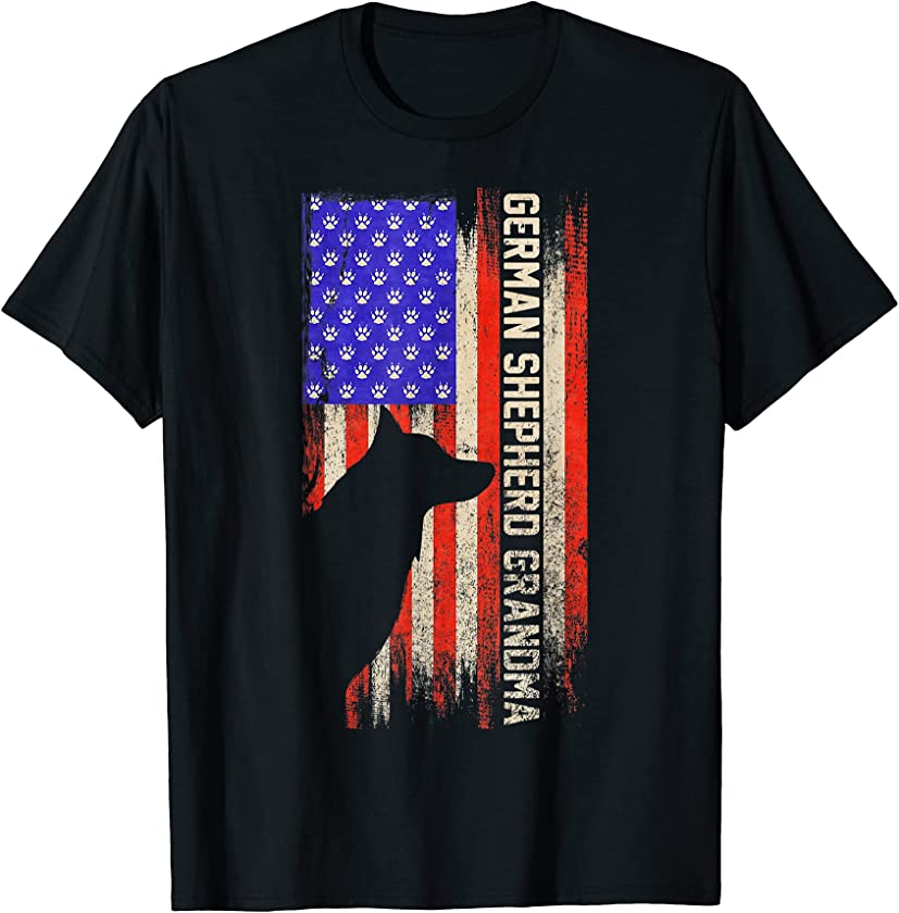 Vintage USA Flag Proud German Shepherd Grandma Silhouette T-Shirt