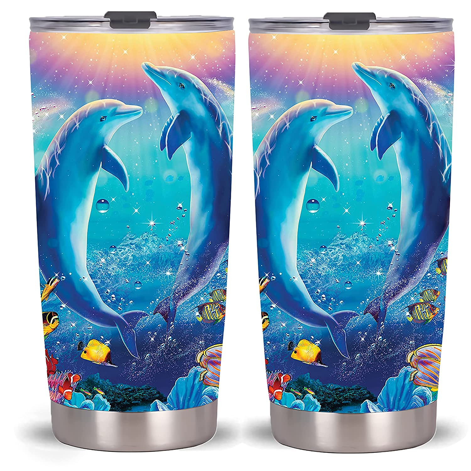 20Oz Dolphin Tumbler-Stainless Steel Travel Mug With Lid And Straw Dolphin Tumbler