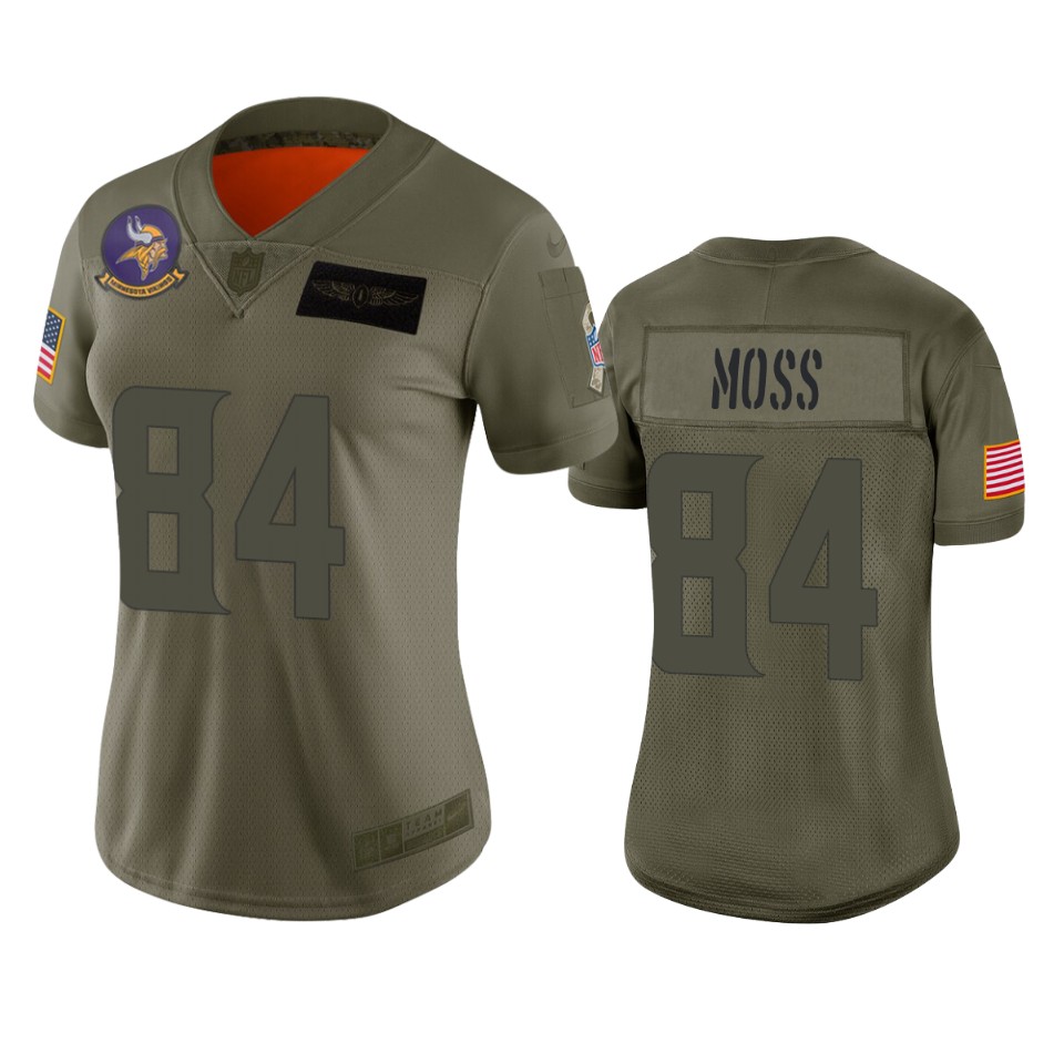 Womens Minnesota Vikings Randy Moss Camo 2019 Salute To Service Limited Jersey