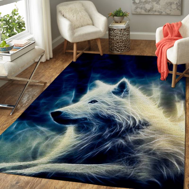 wolf white fractal – Animals Area Rug Carpet