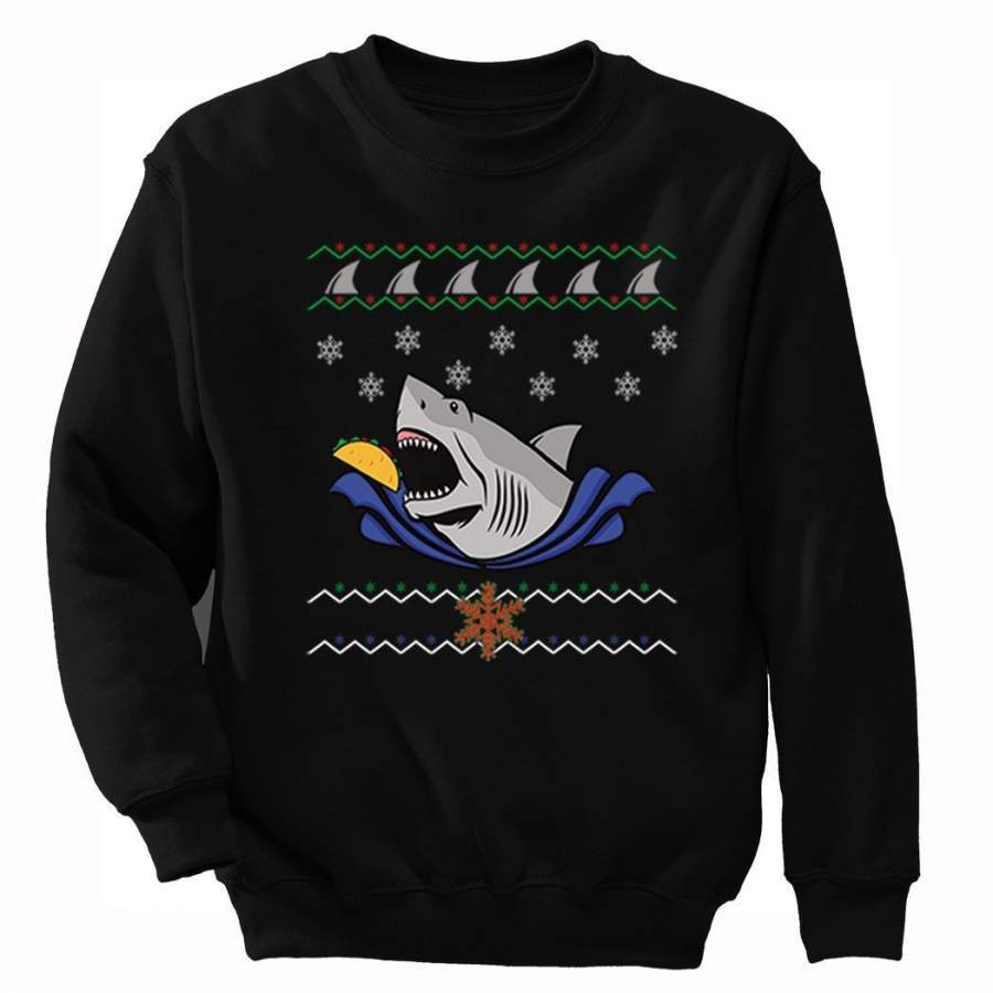 XtraFly Apparel Men’s Taco Shark Mexican Great White Ugly Christmas Pullover Crewneck-Sweatshirt