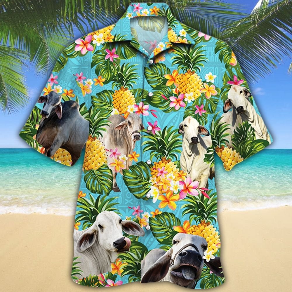 Men Brahman Cattle Green Hawaii Cow Hawaii Shirt For Women Ha4929