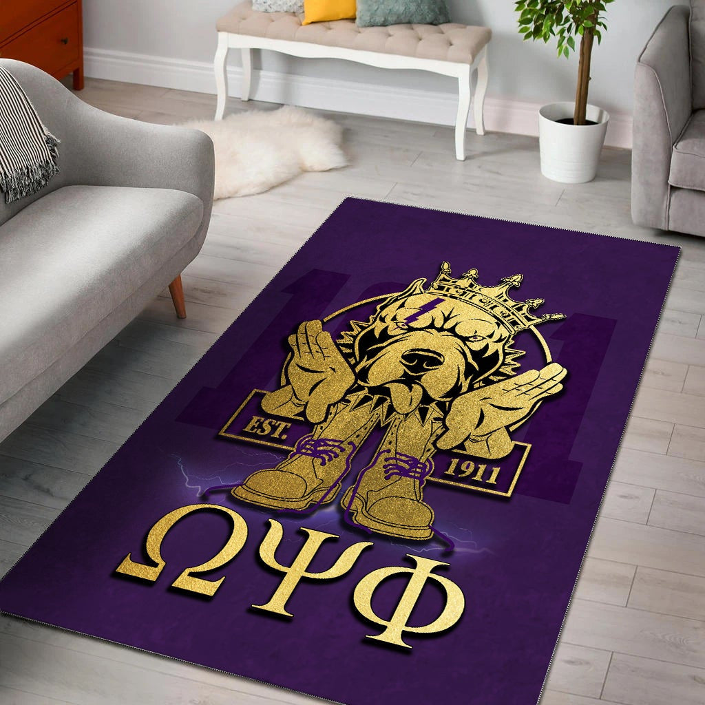 Area Rug Omega Psi Phi Bulldog Crown Psi Hand Sign Army Boots J5