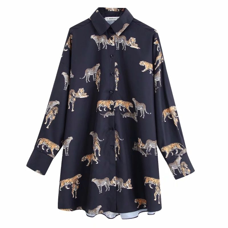 vintage animal print casual loose kimono blouse shirts