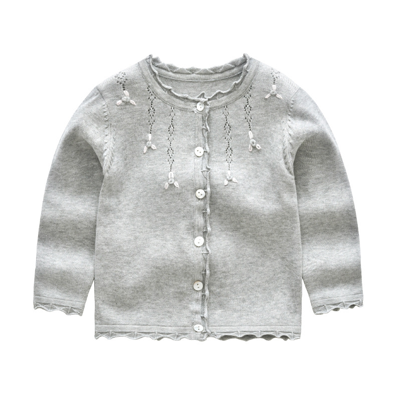 Spring and autumn new girls’ sweater cardigan Pure Cotton Embroidered Baby Sweater Coat alx