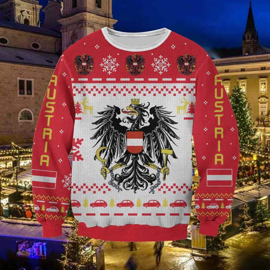 AUSTRIA 3D ALL OVER PRINT UGLY CHRISTMAS SWEATER