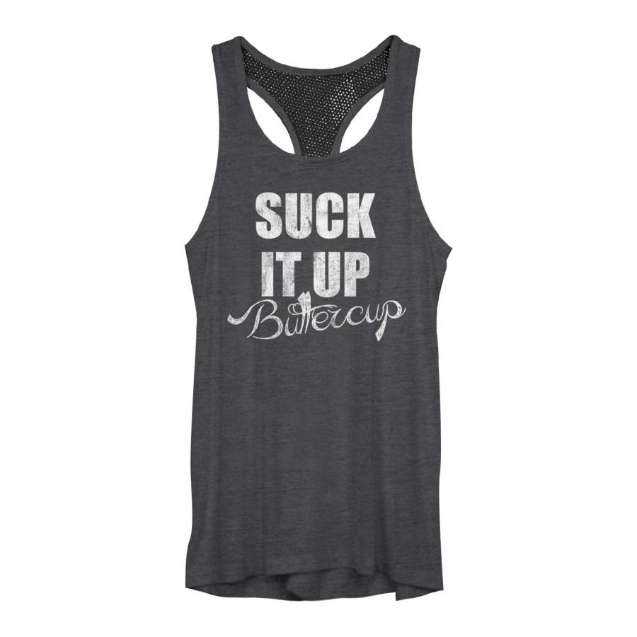 CHIN UP Junior’s Suck it up Buttercup Mesh Racerback Tank Top