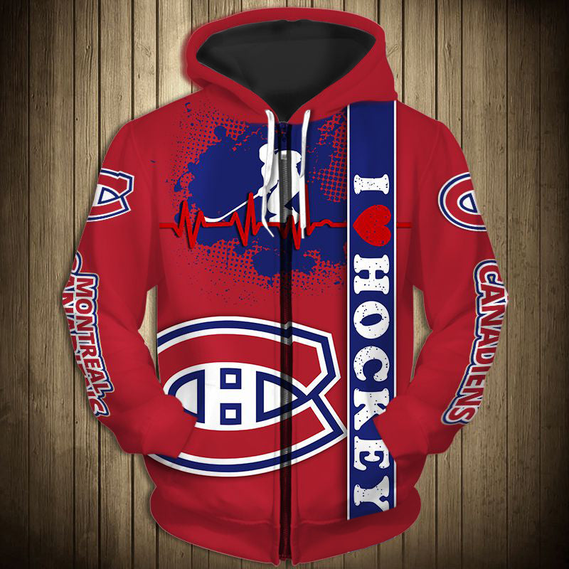 Montreal Canadiens Zip Up Hoodie Heart Beats