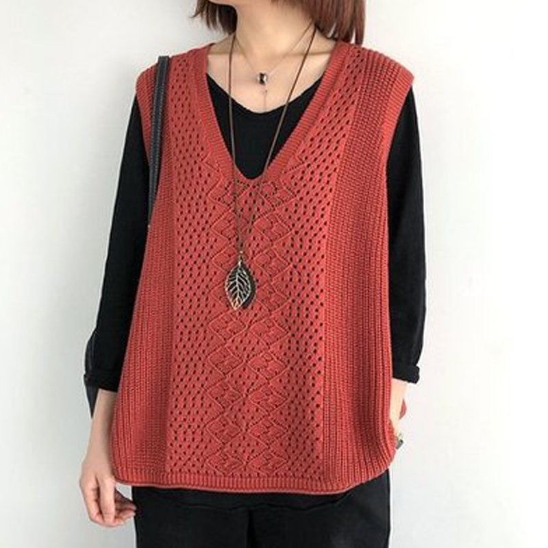 Womens Hollow Knit Sleeveless Vest Loose Knitted Vest Sweater Jumper Tank Top Autumn Female Waistcoat Chic Tops alx