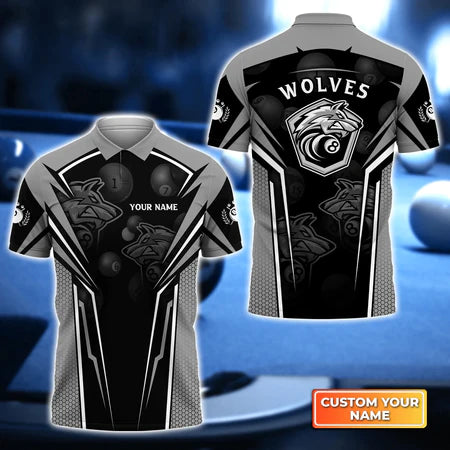 Wolf Team Pool Eight Ball Billiard 3D Polo Shirt, Billiard Shirt For Men, Gift For Billiard Players