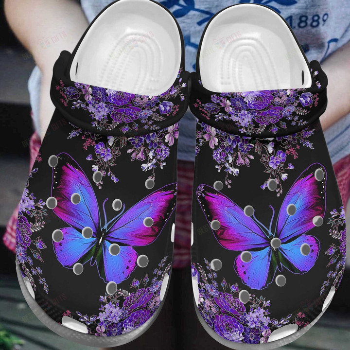 Purple Butterflies And Flowers Crocss Classic Clogs Shoes For Men Women Kids