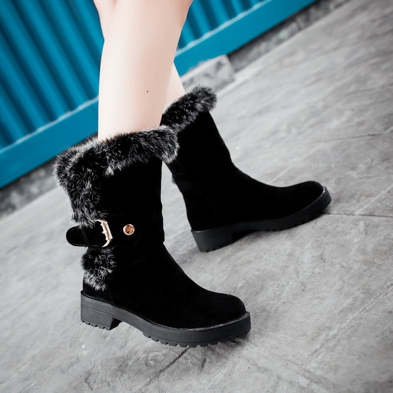 Rabbit Fur Women Boots With Buckle Women Shoes Fall|Winter 4408